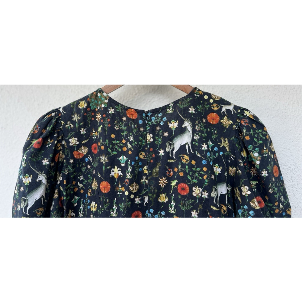 Samantha Pleet Garden Jumpsuit Puff Sleeve 2 Black Illuminated Ethereal Floral - Picture 12 of 14